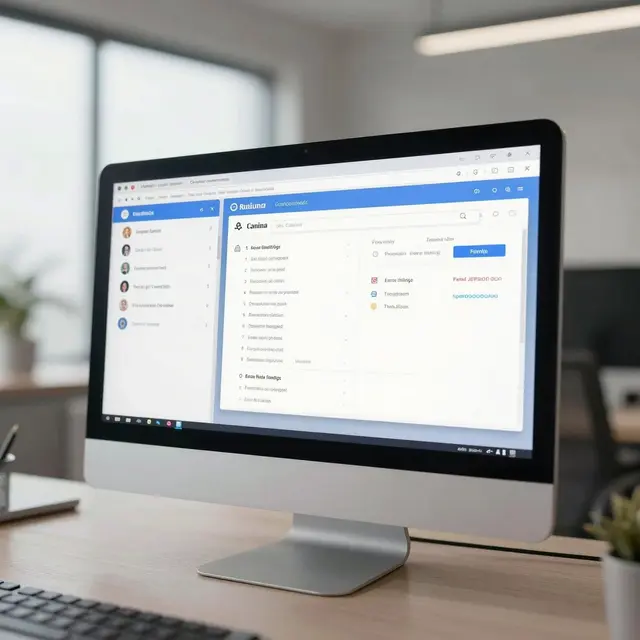 Close-up of a computer screen showing multiple email client interfaces open side by side, daylight in a modern office, neutral colors with blue and white tones, soft natural lighting emphasizing the clarity of email layouts on different devices